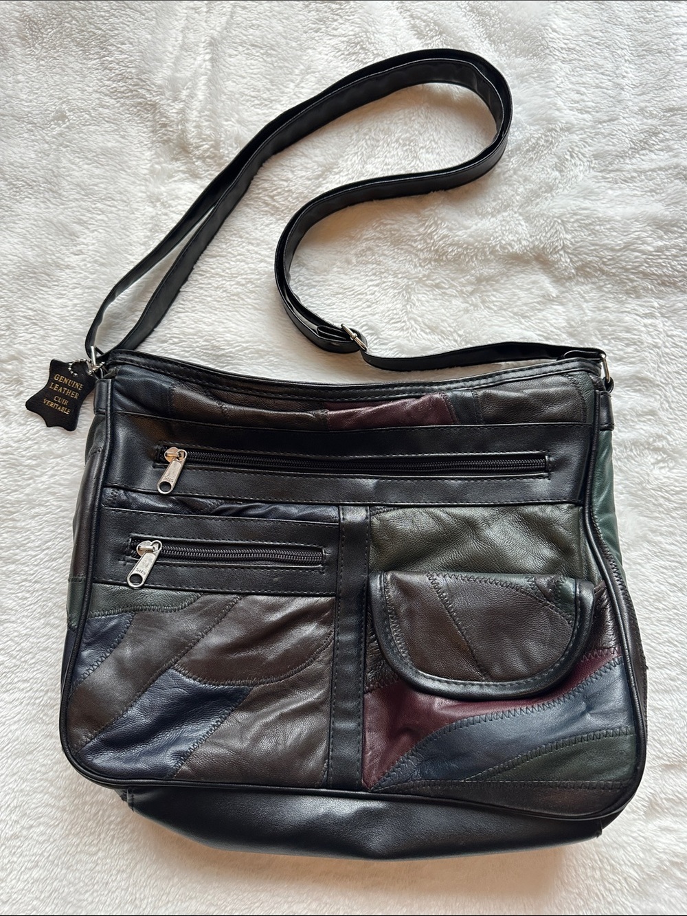 BENTLEY Patchwork Genuine Leather Crossbody Shoulder Bag - Multi-Color NWOT Boho